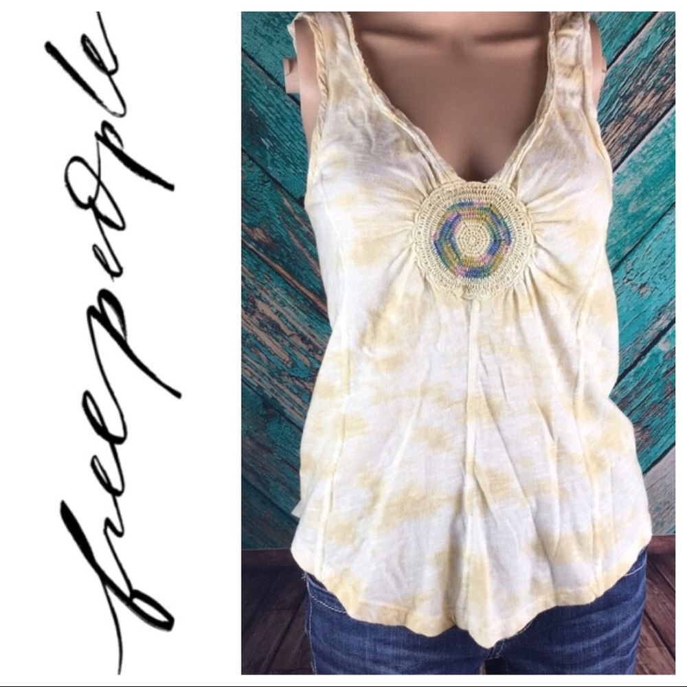 Free People Tie Dye Crochet Medallion Top